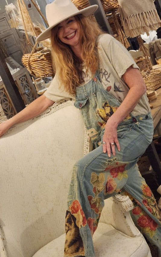 Magnolia Pearl Denim Floral Overalls